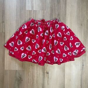 🖤 Disney Girls Minnie Mouse Heart Corduroy Skirt Skort Large Red Pink